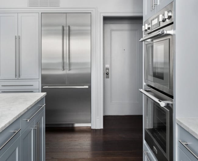 Longer wait times expected due to ongoing supply chain disruptions; up to 12 months for high-end appliance brands (photo of Bolster's Upper East Side renovation kitchen / refrigerator